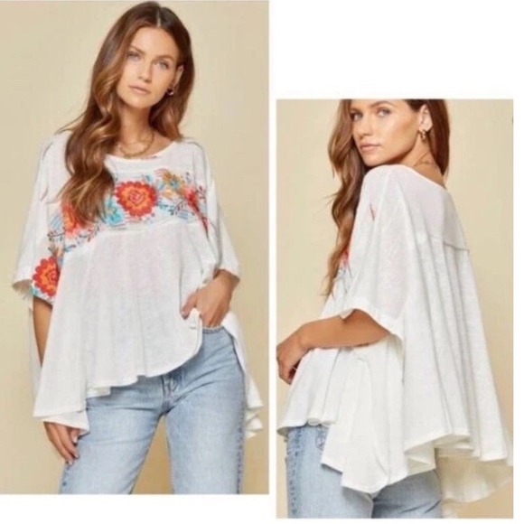 New Savanna Jane Floral Embroidered Poncho Top Sz M/L Southwestern Boho NWT - Picture 8 of 9